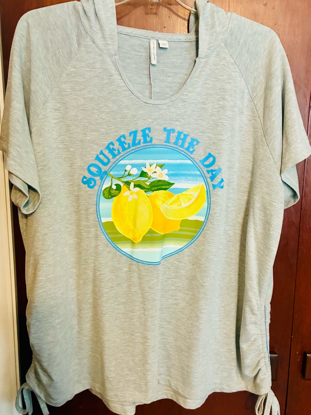Cato Light Gray Short Sleeve Hoodie Tee with Lemon Graphic